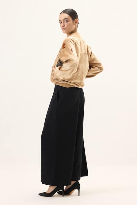 Buy_Kharakapas_Black Twill Void Front Pleat Trouser _Online_at_Aza_Fashions