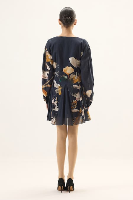 Kharakapas Ink Shade Floral Print Dress