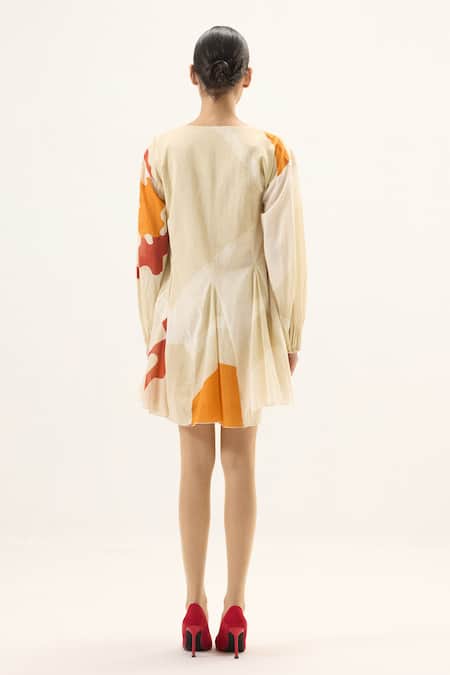 Kharakapas Apricot Puff Sleeve Dress 