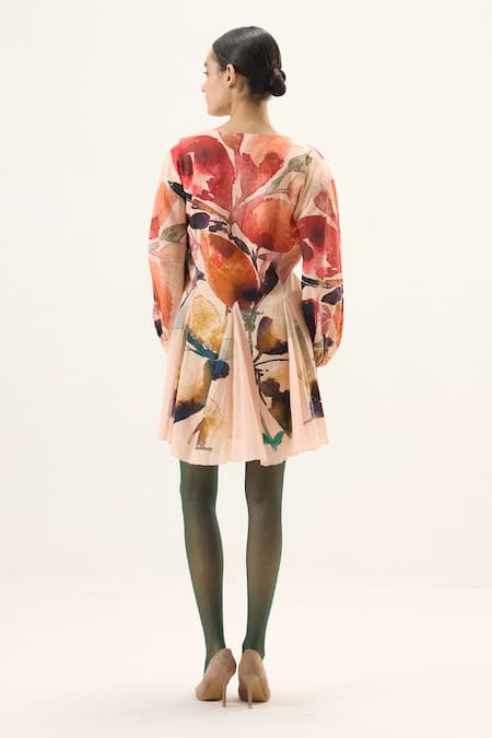 Kharakapas Raspberry Floral Print Dress 