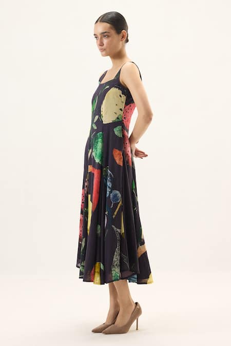 Buy Kharakapas Multi Color Muslin Square Neck Spectrum Printed Dress Online at Aza Fashions Buy_Kharakapas_Multi Color Muslin Square Neck Spectrum Printed Dress _Online_at_Aza_Fashions