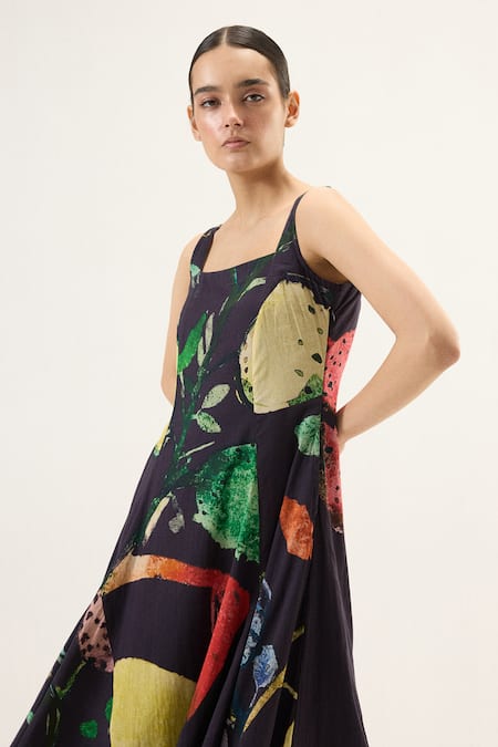 Shop Kharakapas Multi Color Muslin Square Neck Spectrum Printed Dress Online at Aza Fashions Shop_Kharakapas_Multi Color Muslin Square Neck Spectrum Printed Dress _Online_at_Aza_Fashions