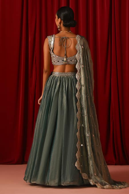 Lashkaraa Embroidered Satin Blouse Lehenga Set 