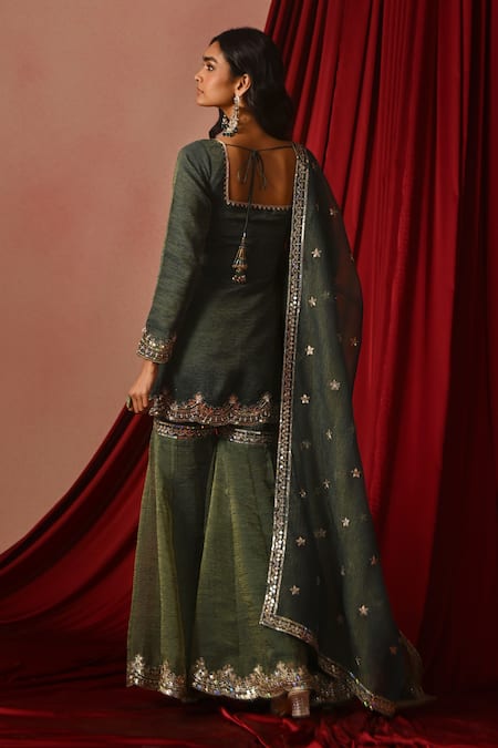 Lashkaraa Floral Embroidered Kurta Gharara Set 