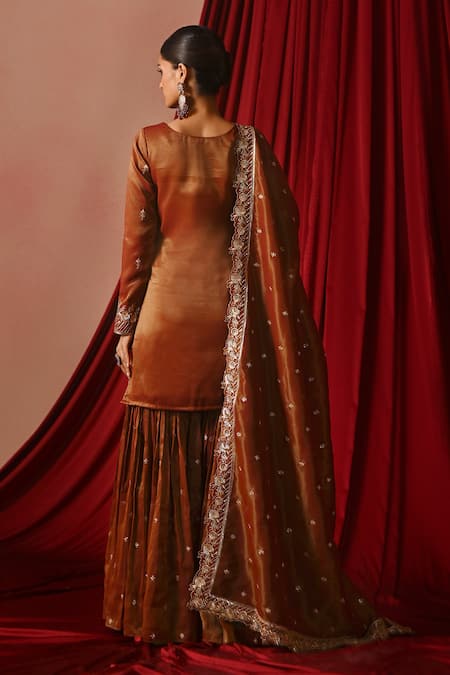 Lashkaraa Floral Embroidered Tissue Kurta Gharara Set 