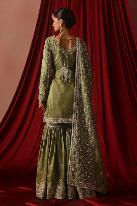 Lashkaraa Embroidered Silk Kurta Gharara Set 