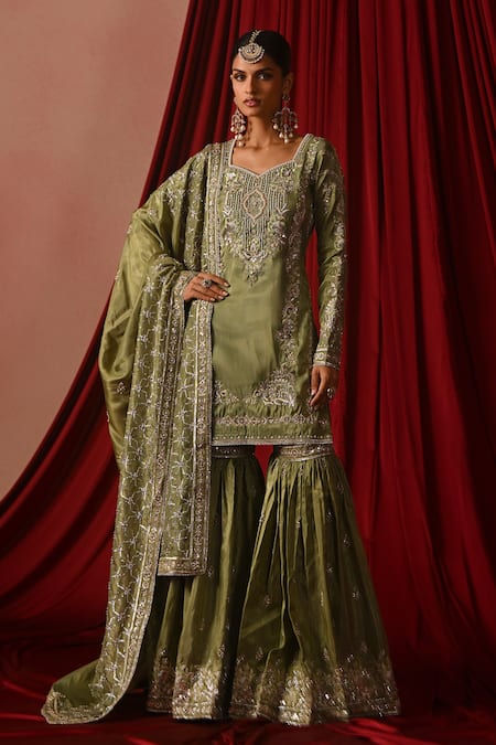 Lashkaraa Embroidered Silk Kurta Gharara Set 