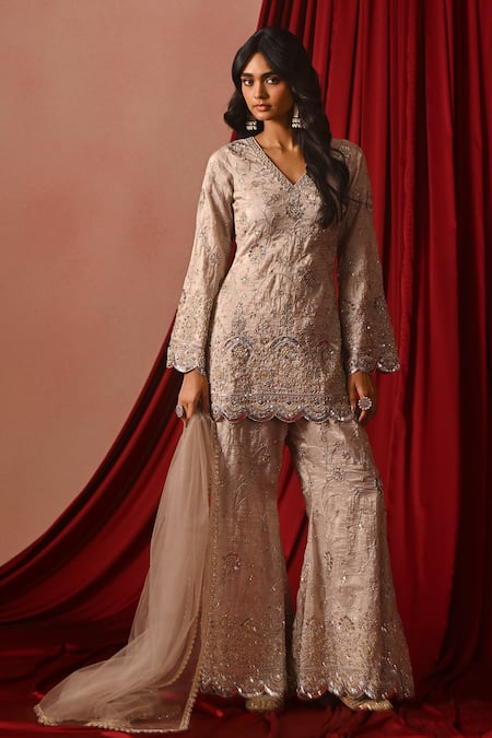 Lashkaraa Embroidered Tissue Kurta Sharara Set 
