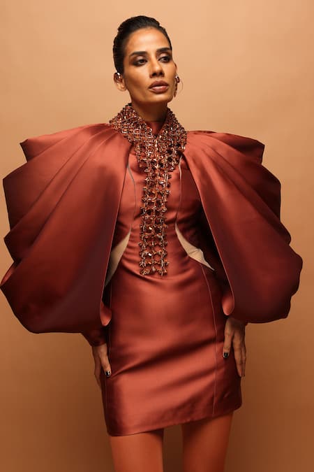 Pankaj & Nidhi Araquis Sculpted Oasis Cape With Dress 