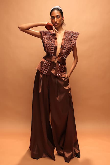 Pankaj & Nidhi Araquis Copper Glaze Jacket & Palazzo Set 