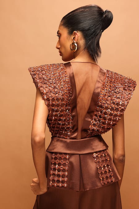 Pankaj & Nidhi Araquis Copper Glaze Jacket & Palazzo Set 