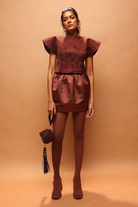 Pankaj & Nidhi Araquis Power Quilted Top & Skirt Set 