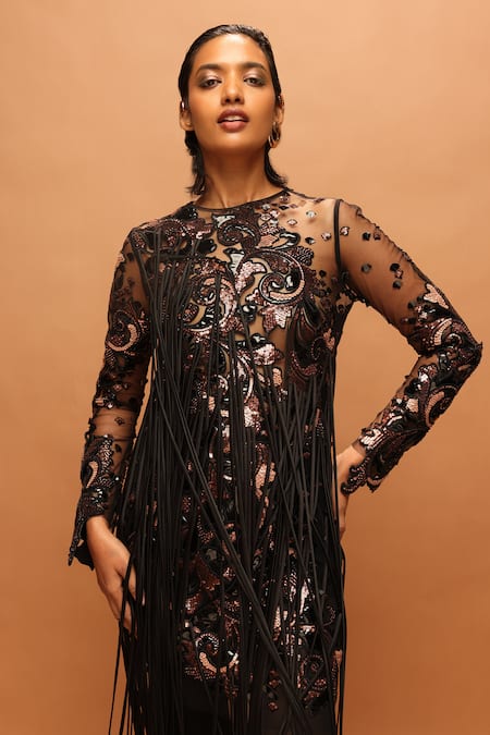 Pankaj & Nidhi Araquis Corvus Fringe Dress 