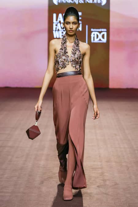 Pankaj & Nidhi Araquis Terra Gleam Harness Embellished Top & Skirt Set 