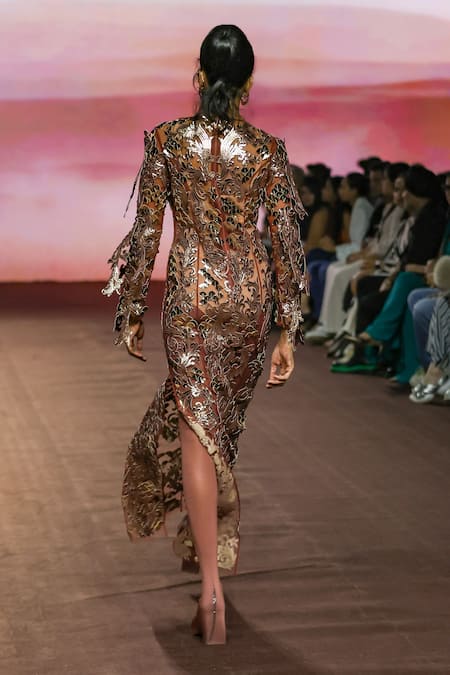 Pankaj & Nidhi Araquis Luminara Bronze Gown 