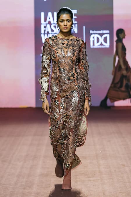 Pankaj & Nidhi Araquis Luminara Bronze Gown 