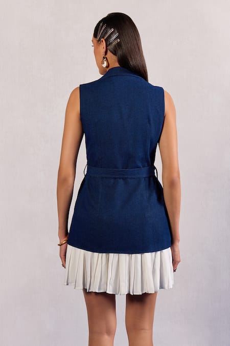 Zazu Denim Sleeveless Dress With Belt 