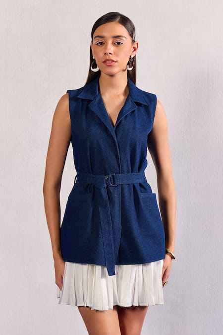 Zazu Denim Sleeveless Dress With Belt 