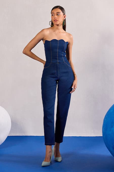 Zazu Denim Scalloped Corset & Pant Set 