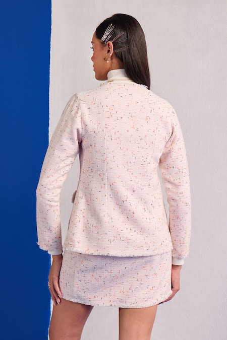 Zazu Tweed Collarless Blazer & Skirt Set 