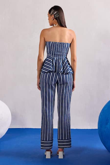 Zazu Striped Peplum Top & Pant Set 