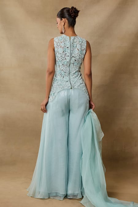 Awigna Embroidered Asymmetrical Top Sharara Dupatta Set 