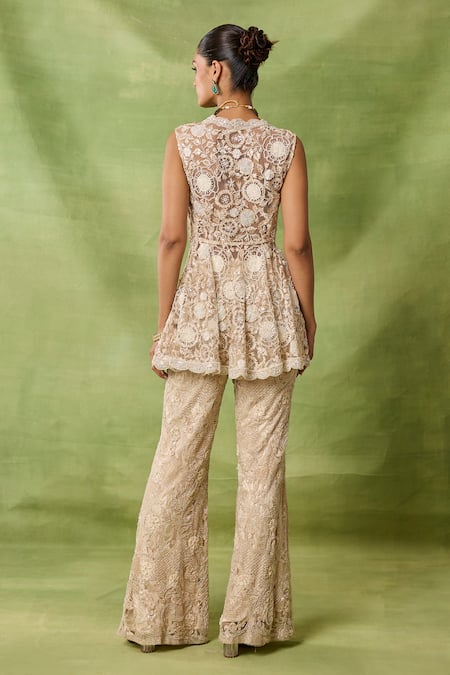 Awigna Cerise Embroidered Peplum Kurta Set 