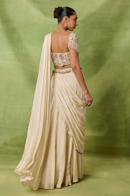 Awigna Zahira Embroidered Blouse & Draped Saree Set 