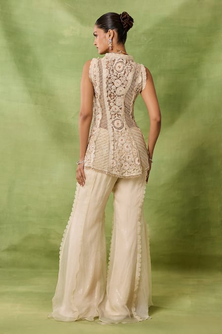 Awigna Navratna Embroidered Peplum Kurta Sharara Set 