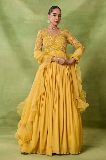 Awigna Pearl Embroidered Yoke Anarkali With Dupatta 