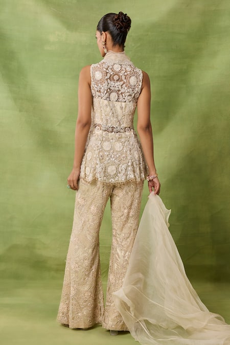 Awigna Emerald Embroidered Peplum Top Pant Set 