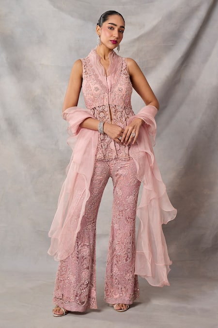 Awigna Emerald Embroidered Peplum Top Pant Set 