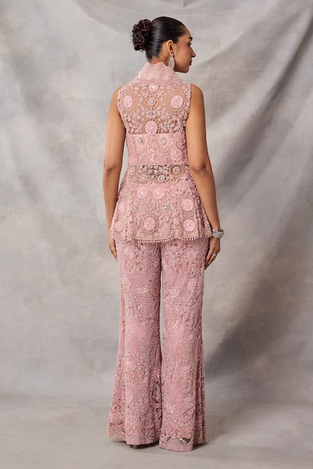 Awigna Emerald Embroidered Peplum Top Pant Set 