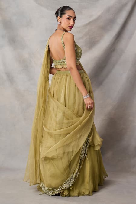 Awigna Fiora Embroidered Pre-Draped Skirt Saree Blouse Set 