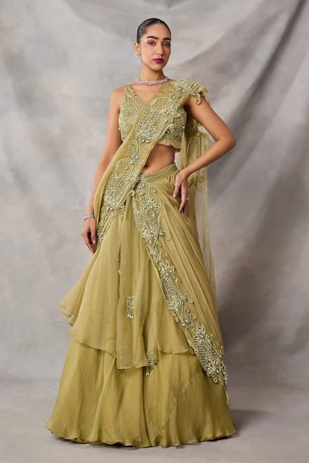 Awigna Fiora Embroidered Pre-Draped Skirt Saree Blouse Set 