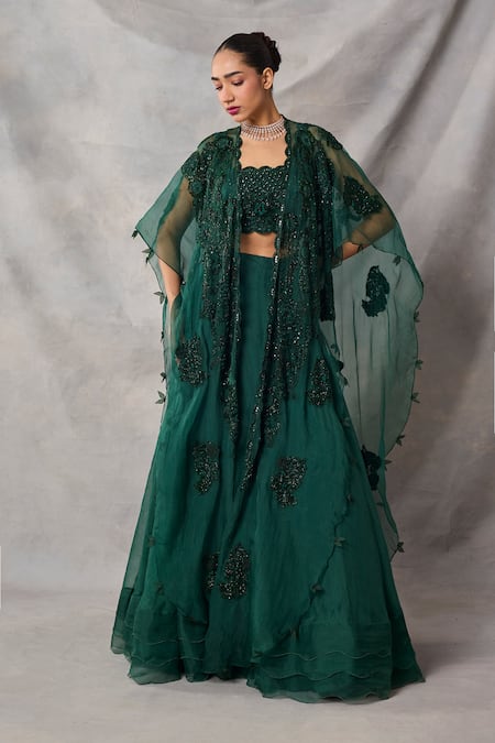 Awigna Narges Floral Embroidered Cape Lehenga Set 