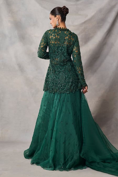 Awigna Carmine Embroidered Peplum Top Skirt Set 