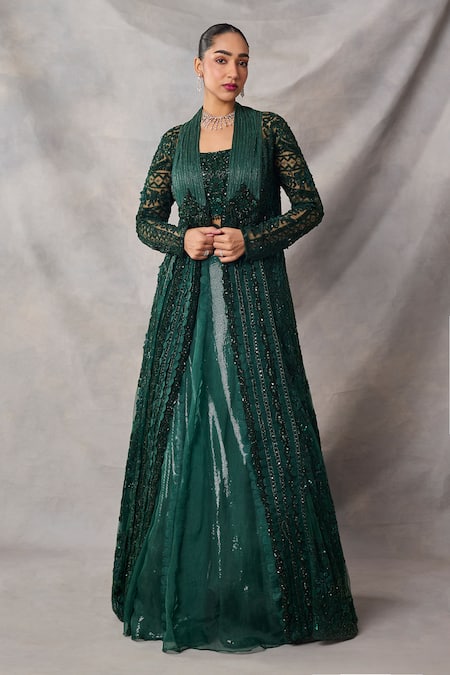 Awigna Zircon Embroidered Long Jacket Skirt Set 