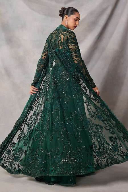 Awigna Zircon Embroidered Long Jacket Skirt Set 