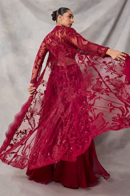 Awigna Celestite Embroidered Jacket Sharara Set 