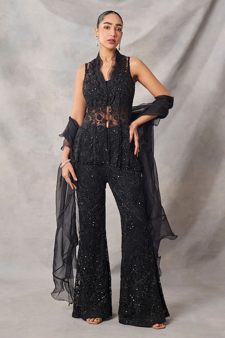 Awigna Emerald Embroidered Peplum Top Pant Set 