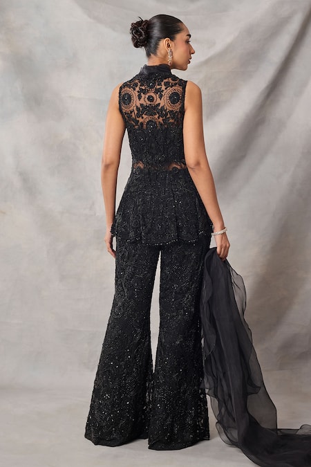 Awigna Emerald Embroidered Peplum Top Pant Set 