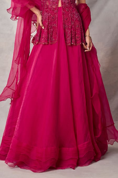 Buy_Awigna_Red Net, Organza Sequins, Beads, Embroidery High Ebonee Peplum Top Skirt Set _Online_at_Aza_Fashions