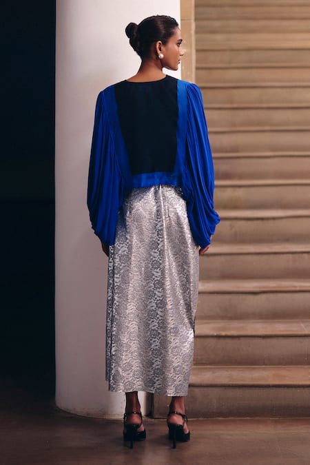 Studio Radical Color Block Cape Shirt & Draped Skirt Set 