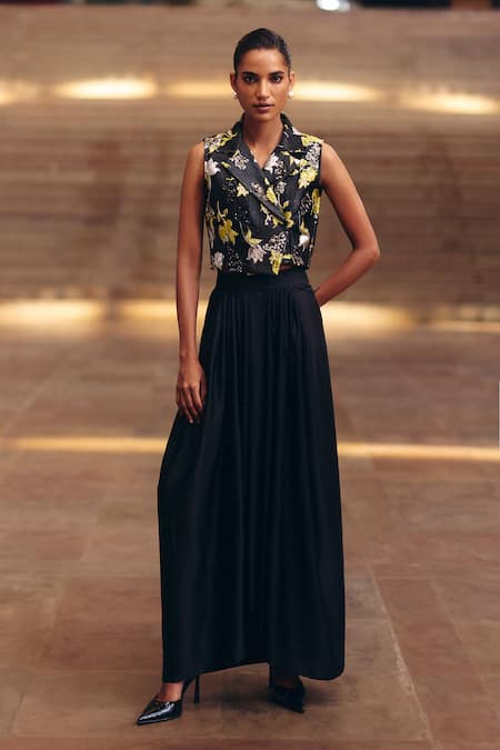 Studio Radical Beaded Crop Jacket With Front Pleated Skirt