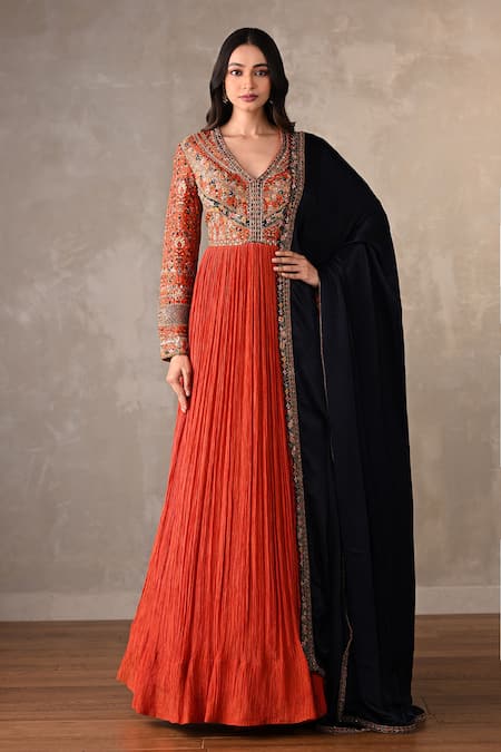 Onaya Applique Embroidered Crushed Anarkali & Dupatta Set 