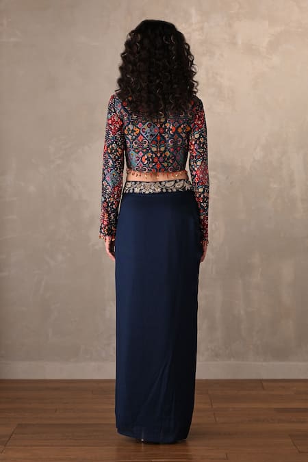 Onaya Mirror Embroidered Jacket & Draped Skirt Set 