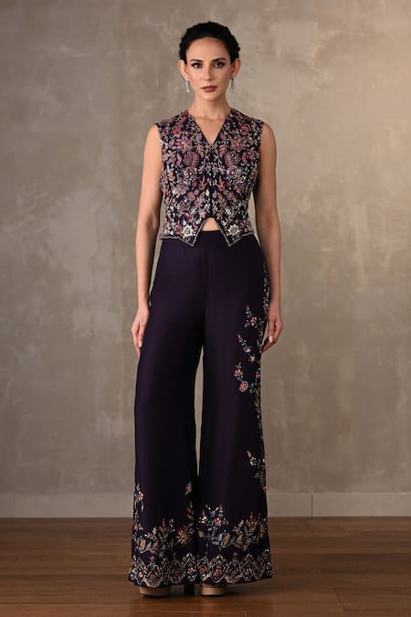 Onaya Embroidered Waistcoat & Wide Leg Pant Set 