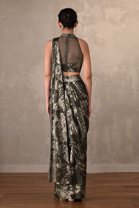 Onaya Foil Abstract Pattern Pre-Draped Saree Set 