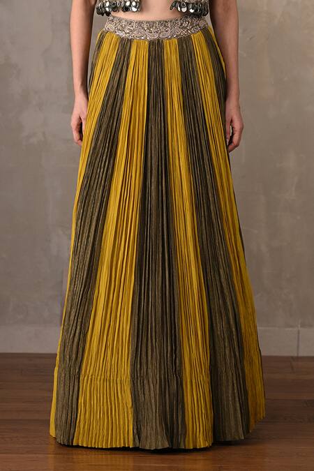 Shop_Onaya_Yellow Organza Embroidery, Sequins, Metallic Thread V-neck, Jacket Skirt Set _Online_at_Aza_Fashions